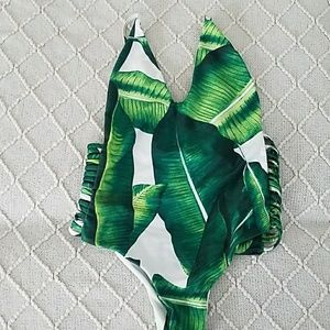 Leaf print one piece swimsuit